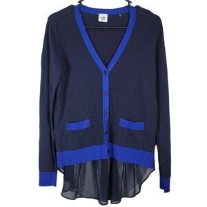 Cabi Michelle Cardigan 100% Cotton Navy Blue Layered Sweater Button Front Medium